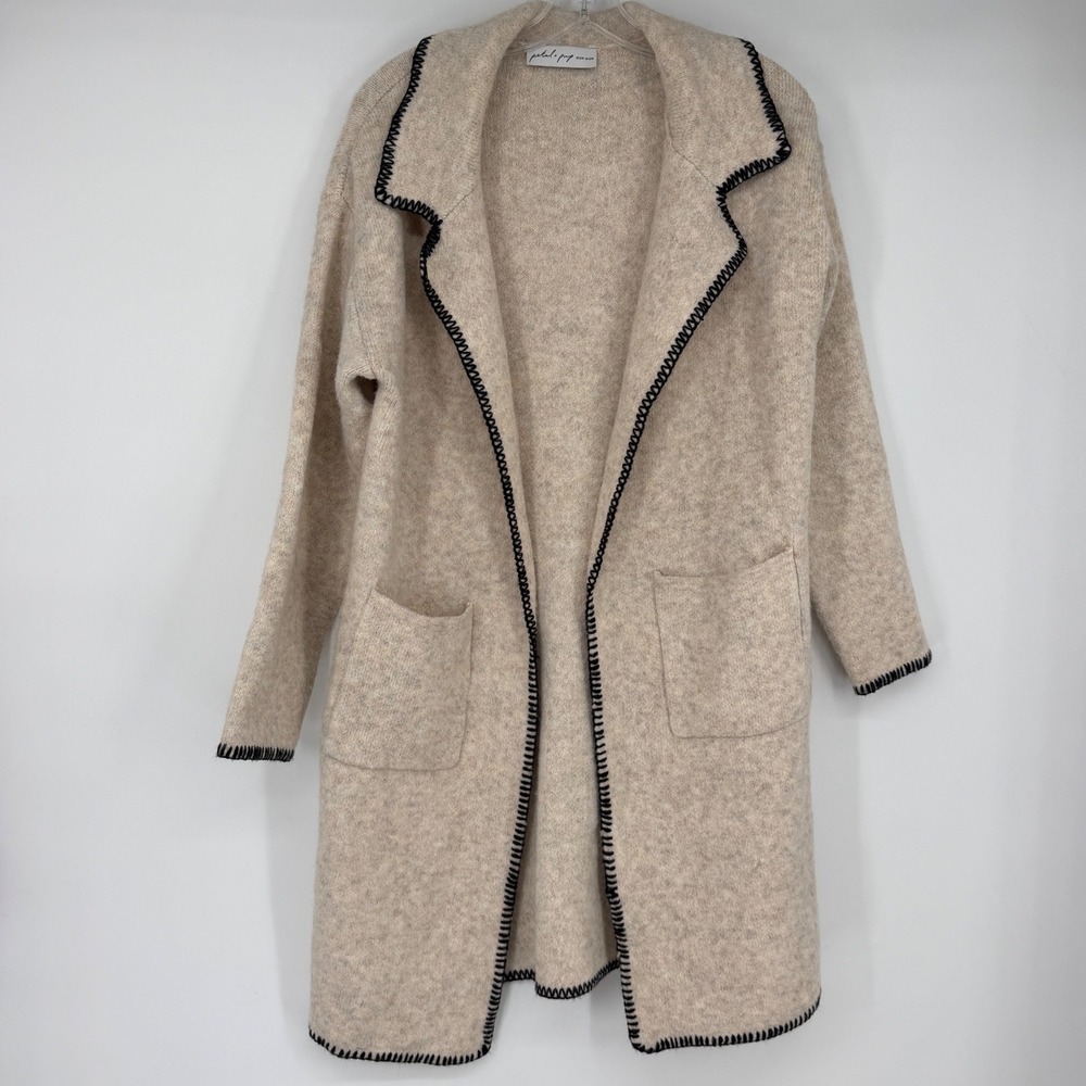 Petal + Pup Cardigan‎ Womens S/M Beige Wool Blend Long Open Front Coat Pockets